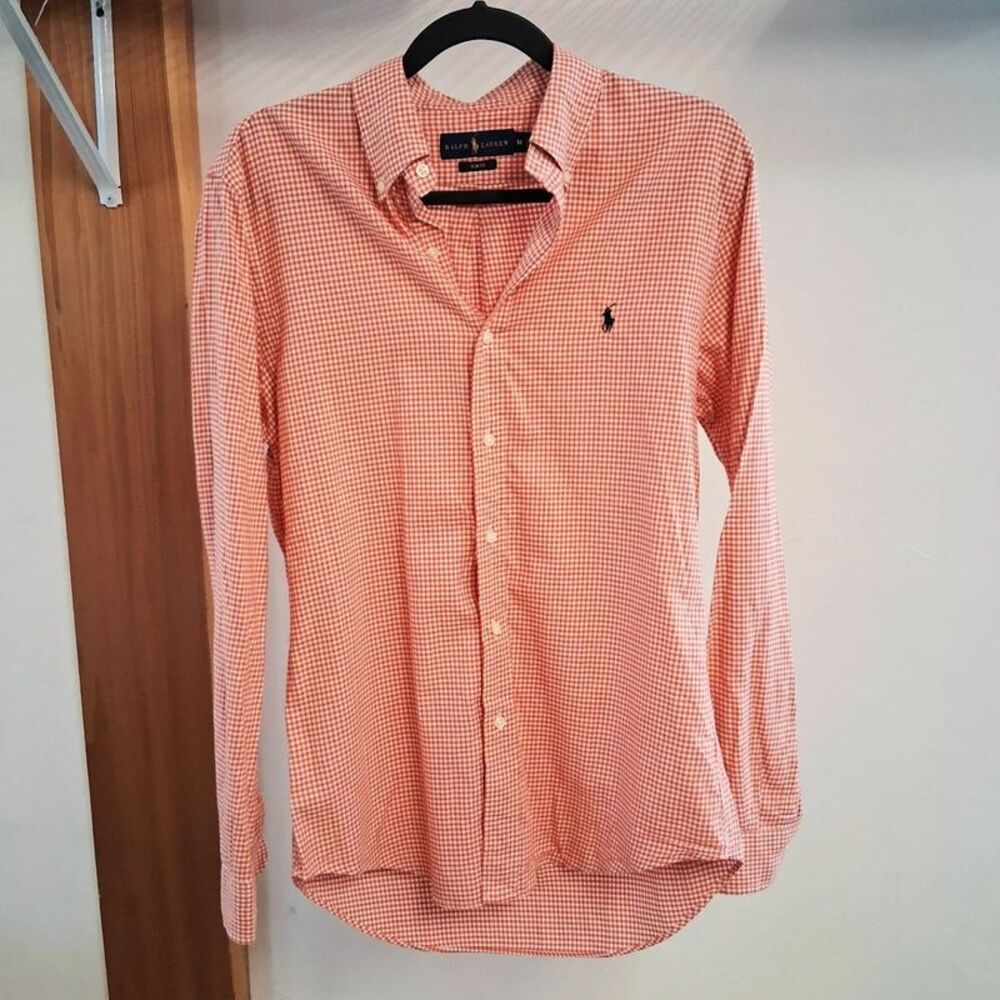 Ralph Lauren Men's Button Down Shirt Size Medium Red White Cotton Slim Fit